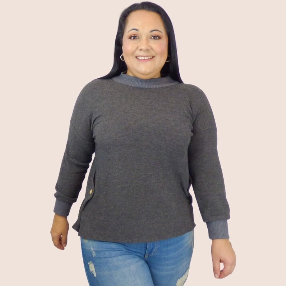 Side Button Sweater - Charcoal